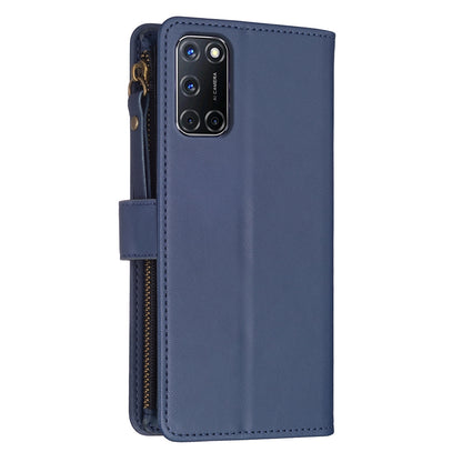 OPPO A72 Leather Flip Phone Case with 9 Card Slots, Zipper Wallet & Detachable Wristlet Strap