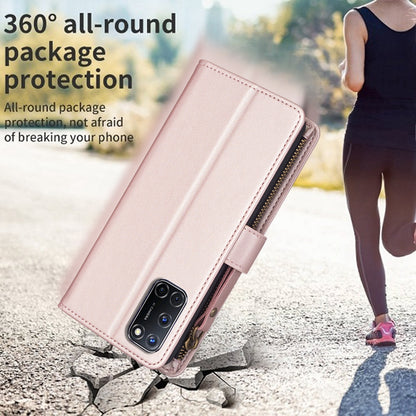 OPPO A92 Leather Flip Phone Case with 9 Card Slots, Zipper Wallet & Detachable Wristlet Strap