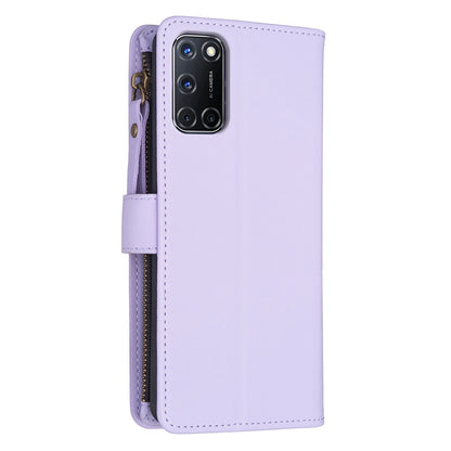 OPPO A72 Leather Flip Phone Case with 9 Card Slots, Zipper Wallet & Detachable Wristlet Strap