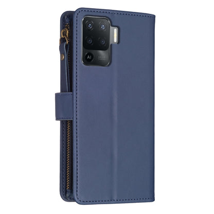 OPPO F19 Pro Leather Flip Phone Case with 9 Card Slots, Zipper Wallet & Detachable Wristlet Strap