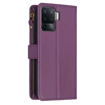 OPPO A94 4G Leather Flip Phone Case with 9 Card Slots, Zipper Wallet & Detachable Wristlet Strap