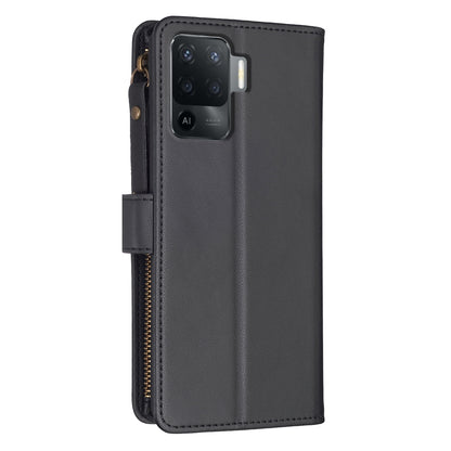 OPPO F19 Pro Leather Flip Phone Case with 9 Card Slots, Zipper Wallet & Detachable Wristlet Strap
