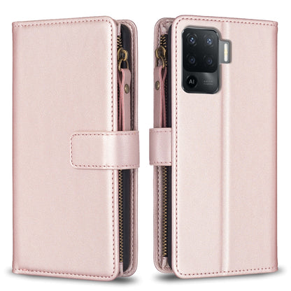 OPPO A94 4G Leather Flip Phone Case with 9 Card Slots, Zipper Wallet & Detachable Wristlet Strap