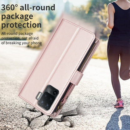 OPPO F19 Pro Leather Flip Phone Case with 9 Card Slots, Zipper Wallet & Detachable Wristlet Strap