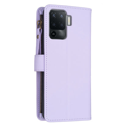 OPPO F19 Pro Leather Flip Phone Case with 9 Card Slots, Zipper Wallet & Detachable Wristlet Strap
