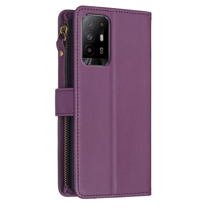 OPPO A94 5G Leather Flip Phone Case with 9 Card Slots, Zipper Wallet & Detachable Wristlet Strap