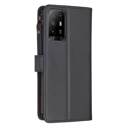OPPO F19 Pro+ Leather Flip Phone Case with 9 Card Slots, Zipper Wallet & Detachable Wristlet Strap