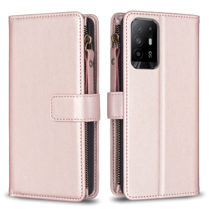 OPPO A94 5G Leather Flip Phone Case with 9 Card Slots, Zipper Wallet & Detachable Wristlet Strap