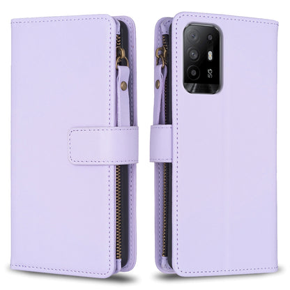 OPPO A94 5G Leather Flip Phone Case with 9 Card Slots, Zipper Wallet & Detachable Wristlet Strap