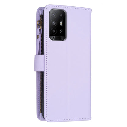 OPPO A94 5G Leather Flip Phone Case with 9 Card Slots, Zipper Wallet & Detachable Wristlet Strap
