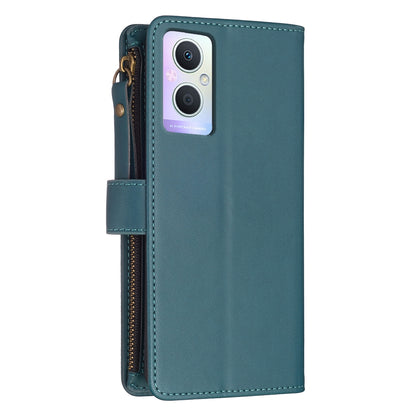 OPPO A96 5G Leather Flip Phone Case with 9 Card Slots, Zipper Wallet & Detachable Wristlet Strap