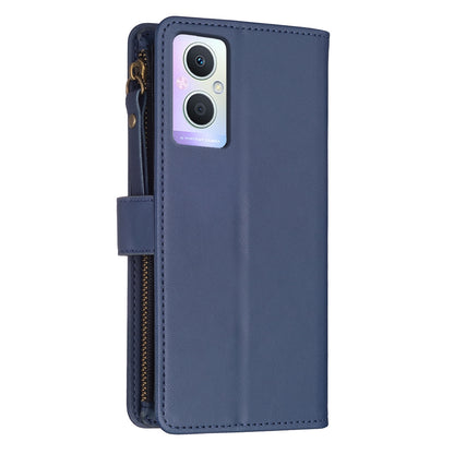 OPPO A96 5G Leather Flip Phone Case with 9 Card Slots, Zipper Wallet & Detachable Wristlet Strap