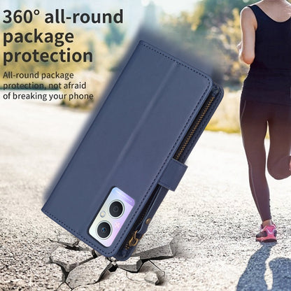 OPPO A96 5G Leather Flip Phone Case with 9 Card Slots, Zipper Wallet & Detachable Wristlet Strap