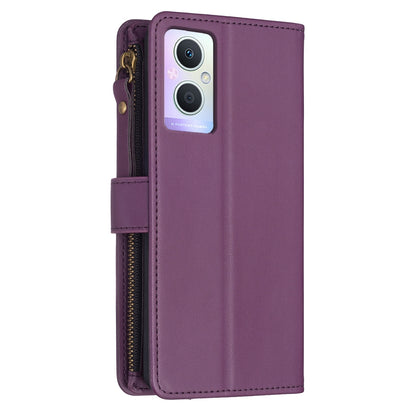 OPPO A96 5G Leather Flip Phone Case with 9 Card Slots, Zipper Wallet & Detachable Wristlet Strap
