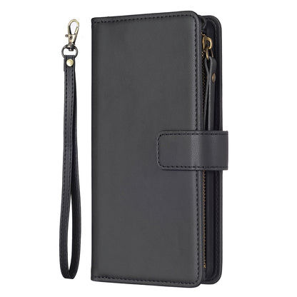 OPPO A96 5G Leather Flip Phone Case with 9 Card Slots, Zipper Wallet & Detachable Wristlet Strap