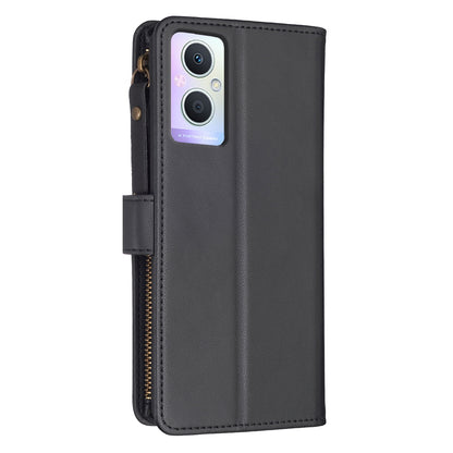 OPPO A96 5G Leather Flip Phone Case with 9 Card Slots, Zipper Wallet & Detachable Wristlet Strap