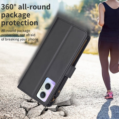 OPPO A96 5G Leather Flip Phone Case with 9 Card Slots, Zipper Wallet & Detachable Wristlet Strap