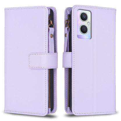 OPPO A96 5G Leather Flip Phone Case with 9 Card Slots, Zipper Wallet & Detachable Wristlet Strap