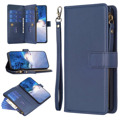 Realme C53 Leather Flip Phone Case with 9 Card Slots, Zipper Wallet & Detachable Wristlet Strap