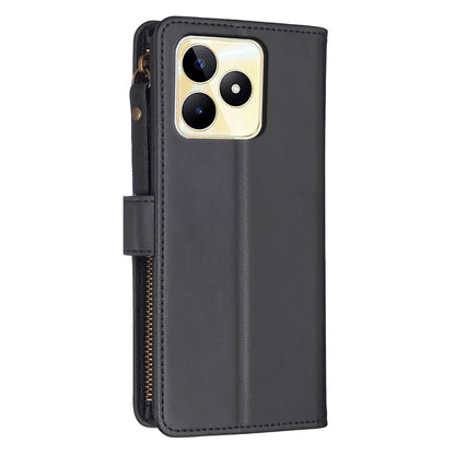 Realme C53 Leather Flip Phone Case with 9 Card Slots, Zipper Wallet & Detachable Wristlet Strap