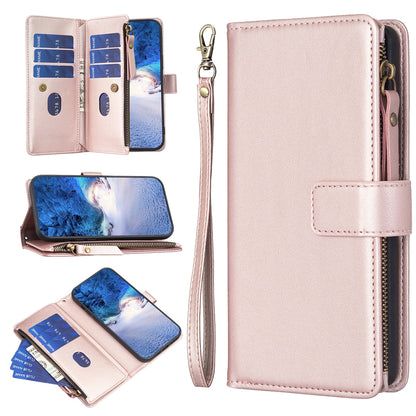 Realme C53 Leather Flip Phone Case with 9 Card Slots, Zipper Wallet & Detachable Wristlet Strap