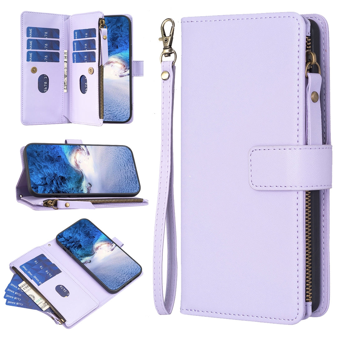 Realme C53 Leather Flip Phone Case with 9 Card Slots, Zipper Wallet & Detachable Wristlet Strap