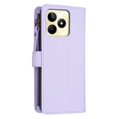 Realme C53 Leather Flip Phone Case with 9 Card Slots, Zipper Wallet & Detachable Wristlet Strap
