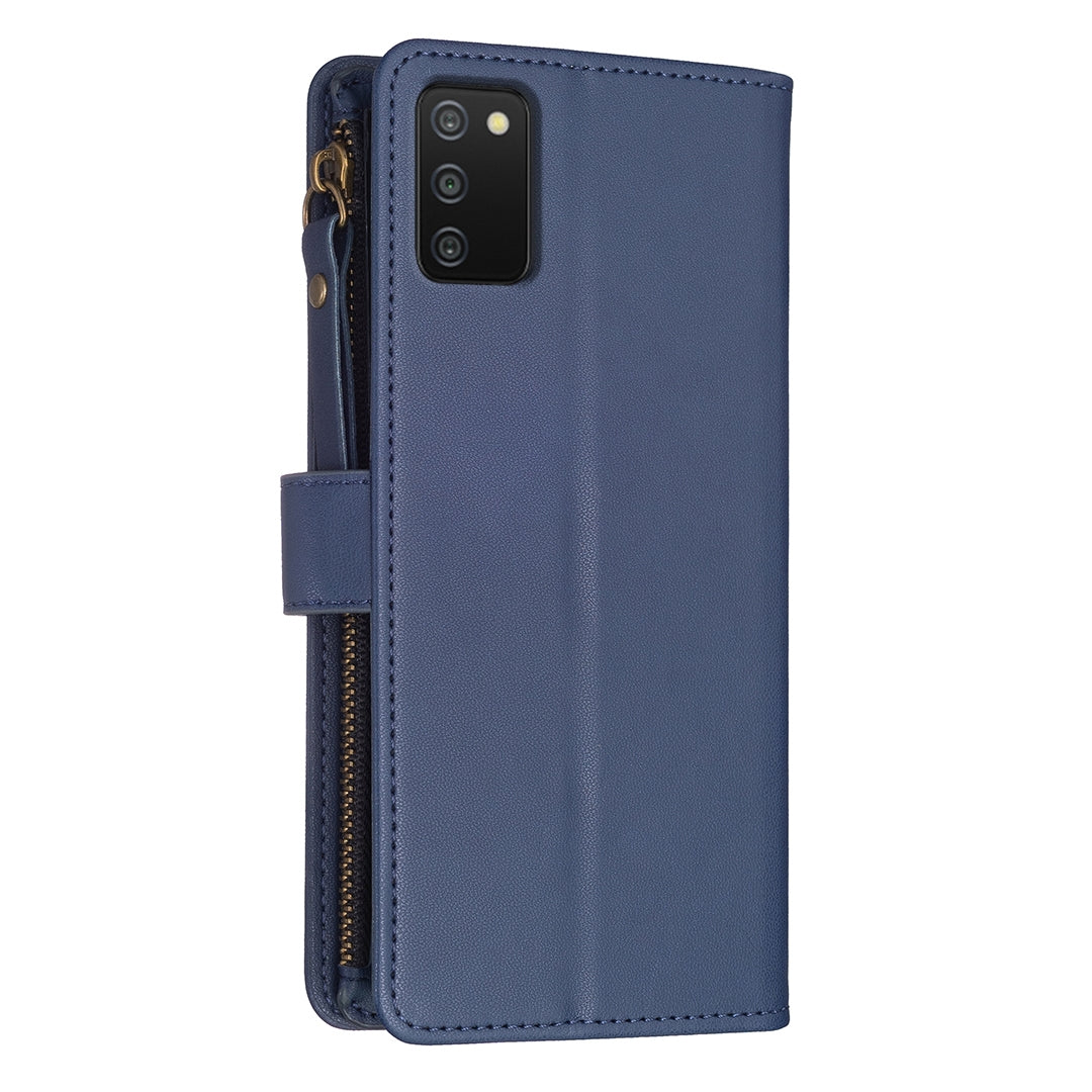 Samsung Galaxy A03s Leather Flip Phone Case with 9 Card Slots, Zipper Wallet & Detachable Wristlet Strap