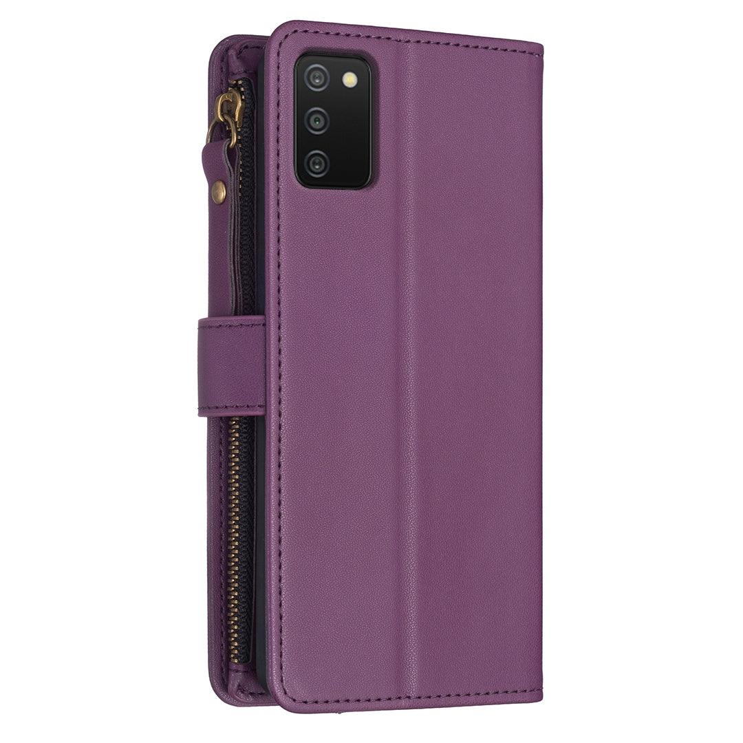 Samsung Galaxy A03s Leather Flip Phone Case with 9 Card Slots, Zipper Wallet & Detachable Wristlet Strap
