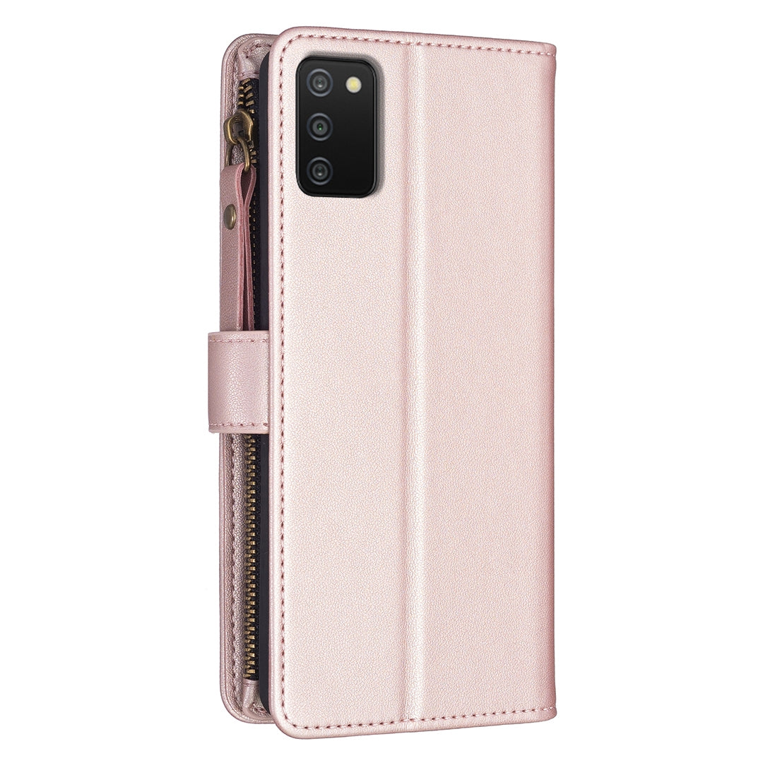 Samsung Galaxy A03s Leather Flip Phone Case with 9 Card Slots, Zipper Wallet & Detachable Wristlet Strap