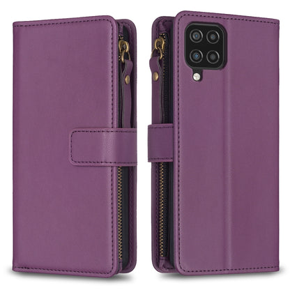 Samsung Galaxy A12 Leather Flip Phone Case with 9 Card Slots, Zipper Wallet & Detachable Wristlet Strap