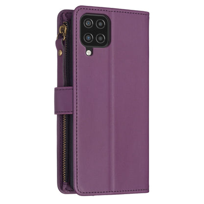 Samsung Galaxy A12 Leather Flip Phone Case with 9 Card Slots, Zipper Wallet & Detachable Wristlet Strap