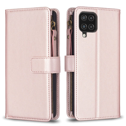 Samsung Galaxy A12 Leather Flip Phone Case with 9 Card Slots, Zipper Wallet & Detachable Wristlet Strap