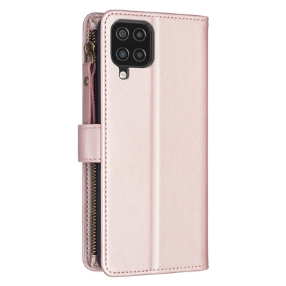 Samsung Galaxy A12 Leather Flip Phone Case with 9 Card Slots, Zipper Wallet & Detachable Wristlet Strap