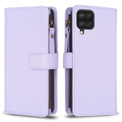 Samsung Galaxy A12 Leather Flip Phone Case with 9 Card Slots, Zipper Wallet & Detachable Wristlet Strap