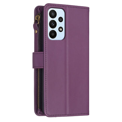 Samsung Galaxy A23 4G Leather Flip Phone Case with 9 Card Slots, Zipper Wallet & Detachable Wristlet Strap