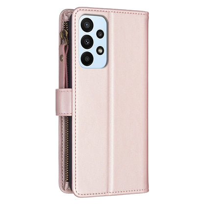 Samsung Galaxy A23 4G Leather Flip Phone Case with 9 Card Slots, Zipper Wallet & Detachable Wristlet Strap