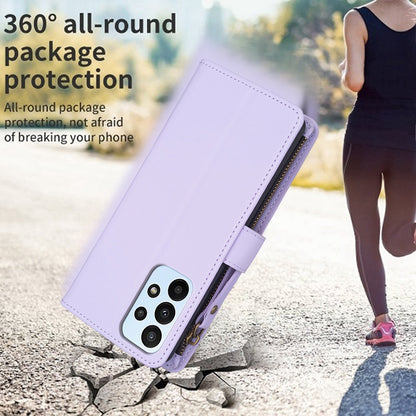 Samsung Galaxy A23 4G Leather Flip Phone Case with 9 Card Slots, Zipper Wallet & Detachable Wristlet Strap