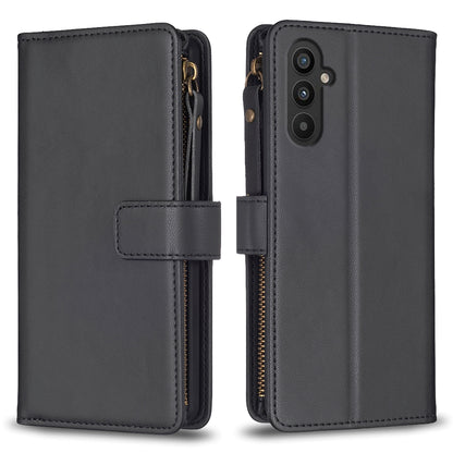 Samsung Galaxy A24 4G Leather Flip Phone Case with 9 Card Slots, Zipper Wallet & Detachable Wristlet Strap