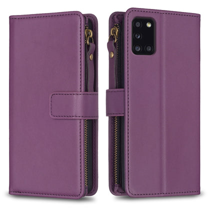Samsung Galaxy A31 Leather Flip Phone Case with 9 Card Slots, Zipper Wallet & Detachable Wristlet Strap