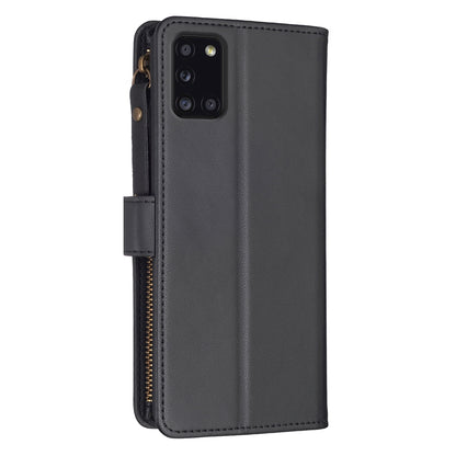 Samsung Galaxy A31 Leather Flip Phone Case with 9 Card Slots, Zipper Wallet & Detachable Wristlet Strap