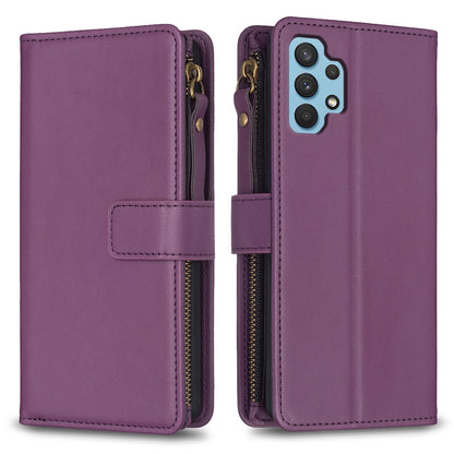 Samsung Galaxy A32 4G Leather Flip Phone Case with 9 Card Slots, Zipper Wallet & Detachable Wristlet Strap