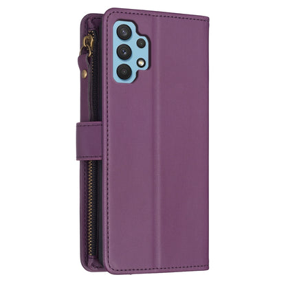 Samsung Galaxy A32 4G Leather Flip Phone Case with 9 Card Slots, Zipper Wallet & Detachable Wristlet Strap