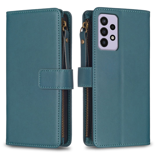 Samsung Galaxy A33 Leather Flip Phone Case with 9 Card Slots, Zipper Wallet & Detachable Wristlet Strap