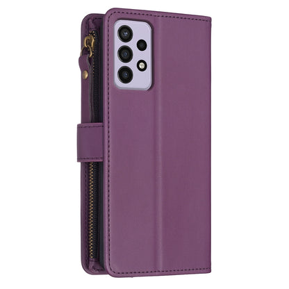 Samsung Galaxy A33 Leather Flip Phone Case with 9 Card Slots, Zipper Wallet & Detachable Wristlet Strap