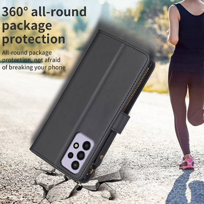 Samsung Galaxy A33 Leather Flip Phone Case with 9 Card Slots, Zipper Wallet & Detachable Wristlet Strap