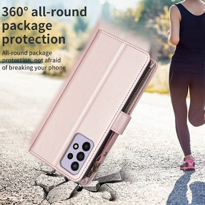 Samsung Galaxy A33 Leather Flip Phone Case with 9 Card Slots, Zipper Wallet & Detachable Wristlet Strap