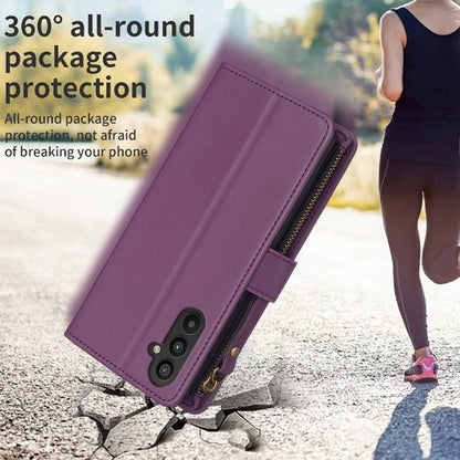 Samsung Galaxy A34 5G Leather Flip Phone Case with 9 Card Slots, Zipper Wallet & Detachable Wristlet Strap