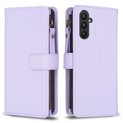 Samsung Galaxy A34 5G Leather Flip Phone Case with 9 Card Slots, Zipper Wallet & Detachable Wristlet Strap