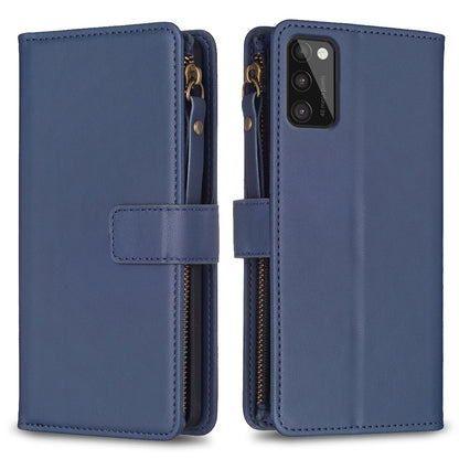 Samsung Galaxy A41 Leather Flip Phone Case with 9 Card Slots, Zipper Wallet & Detachable Wristlet Strap